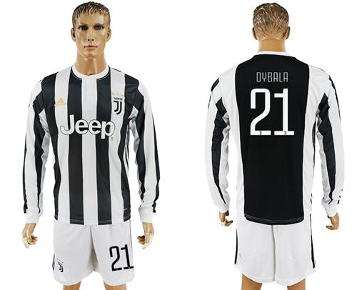 Juventus #21 Dybala Home Long Sleeves Soccer Club Jersey - Click Image to Close